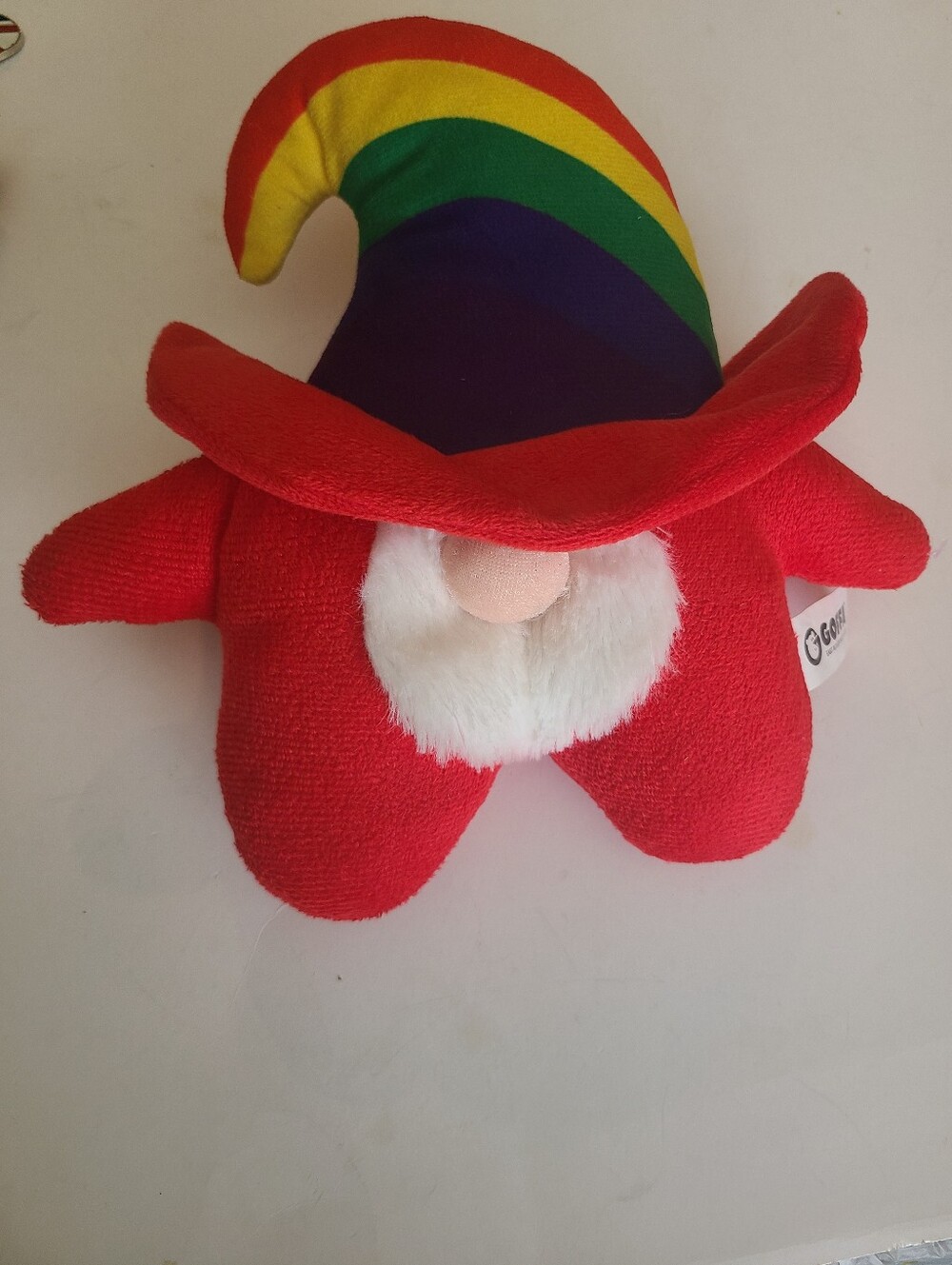 Goffa Red Gnome Rainbow Hat White Beard Plush, Pre-owned, please review photos